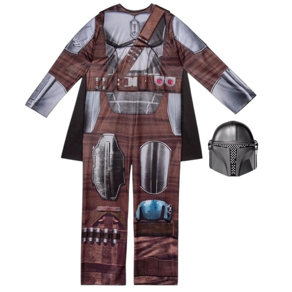 Star Wars Costume The Mandalorian Official Jumpsuit Cape Mask Set Youth 8-10 M - Picture 6 of 16